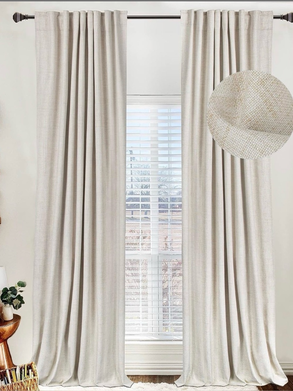 Neutral Linen-Look Curtain Panels - Cream Drapery